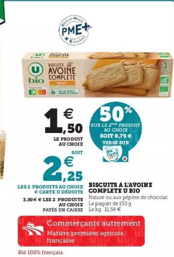 biscuits à l'avoine complète u bio