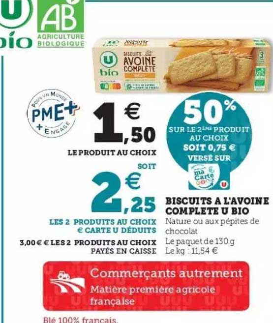 biscuits à l'avoine complète u bio