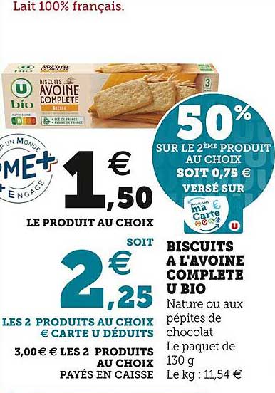 biscuits à l'avoine complète u bio