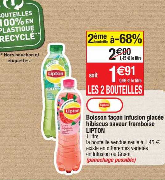 boisson façon infusion glacée hibiscus saveur framboise lipton