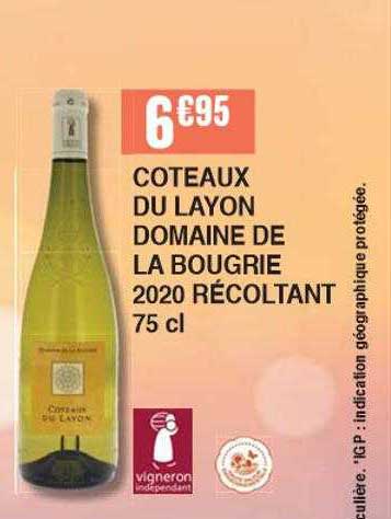 coteaux du layon domaine de la bougrie 2020 récoltant 75 cl