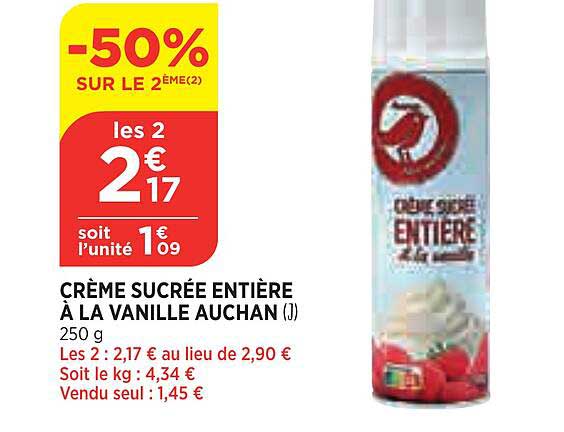 Crème Sucrée Entière à La Vanille Auchan
