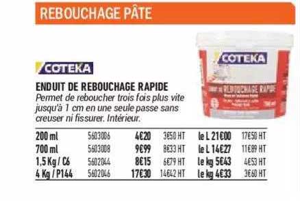Enduit De Rebouchage Rapide Coteka