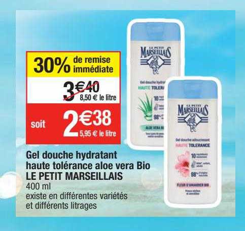 gel douche hydratant haute tolérance aloé vera bio le petit marseillais