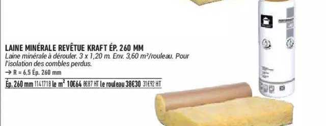 laine minérale revetue kraft ép. 260 cm