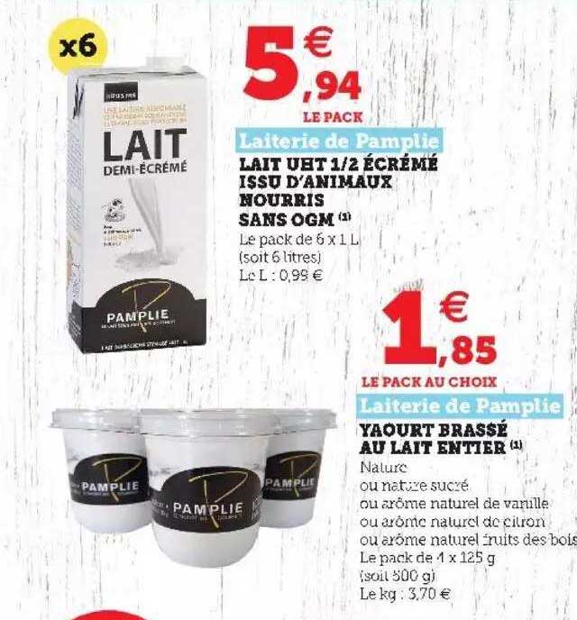 lait uht 1-2 écrémé issu d'animaux nourris sans ogm, yaourt brassé au lait entier