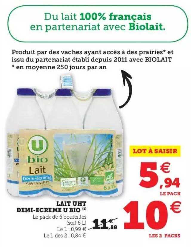lait uht demi-écrémé u bio