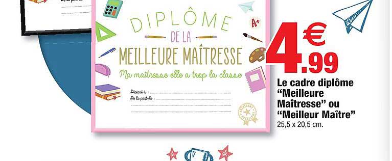 le cadre diplôme "meilleure maîtresse" ou "meilleur maître"
