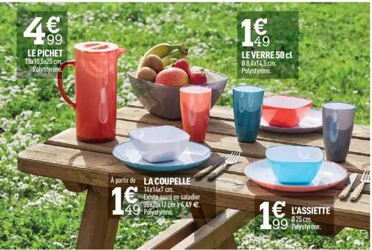 le pichet , le verre 50 cl, la coupelle, l'assiette