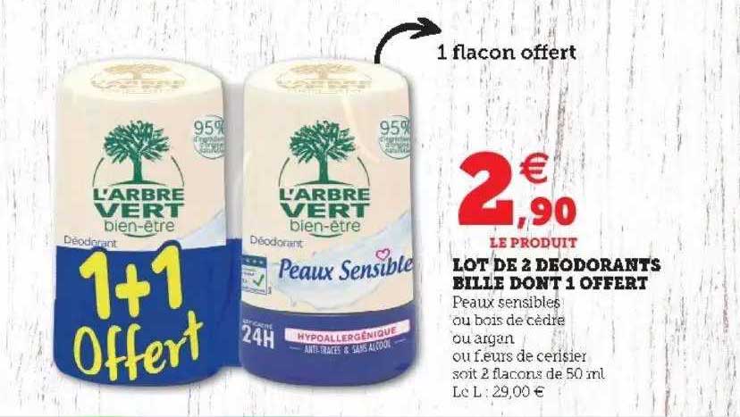 lot de 2 déodorants bille dont 1 offert