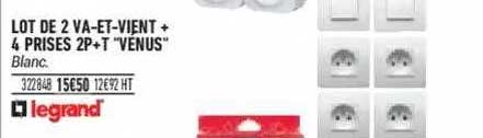 lot de 2 va-et-vient + 4 prises 2p + t "vénus"