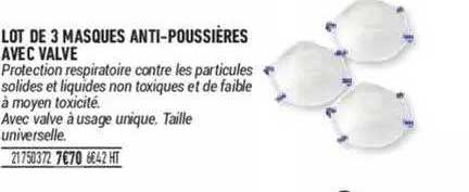 lot de 3 masques anti-poussières avec valve