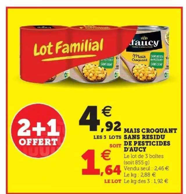 maïs croquant sans résidu de pesticides d'aucy