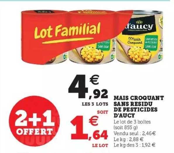 maïs croquant sans résidu de pesticides d'aucy