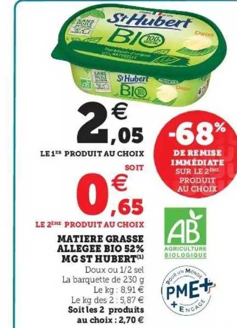 matière grasse allégée bio 52% mg st hubert