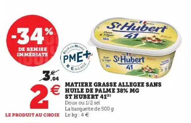 matière grasse allegée sans huile de palme 38% mg st hubert 41