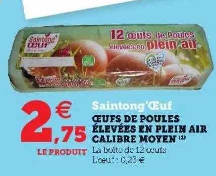 oeufs de poules élevées en plein air calibre moyen saintong'oeuf