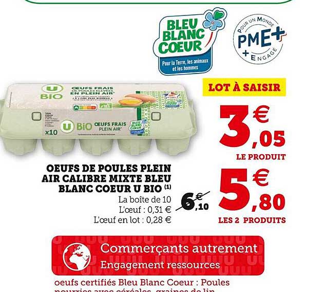 Oeufs De Poules Plein Air Calibre Mixte Bleu Blanc Coeur U Bio