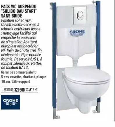 pack wc suspendu "solido bau start" sans bride grohe