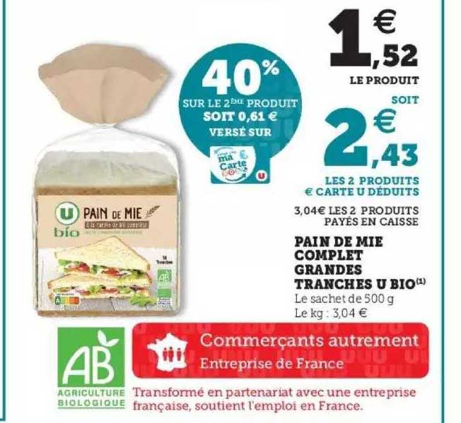 pain de mie complet grandes tranches u bio