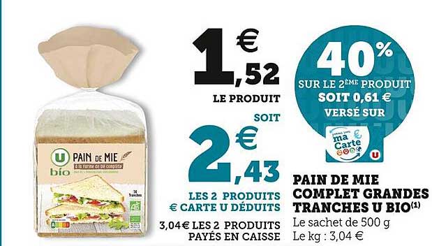 pain de mie complet grandes tranches u bio