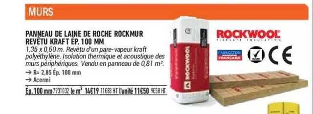 panneau de laine de roche rockmur revêtu kraft ép. 100 mm rockwool