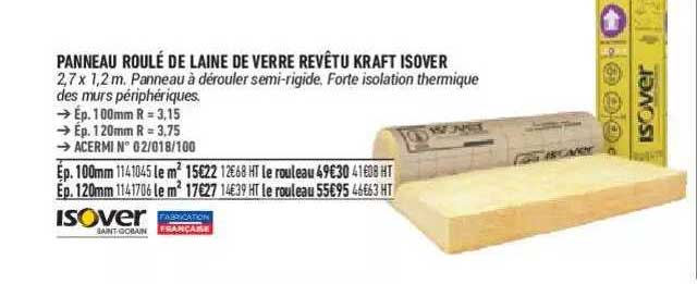 Panneau Roulé De Laine De Verre Revêtu Kraft Isover