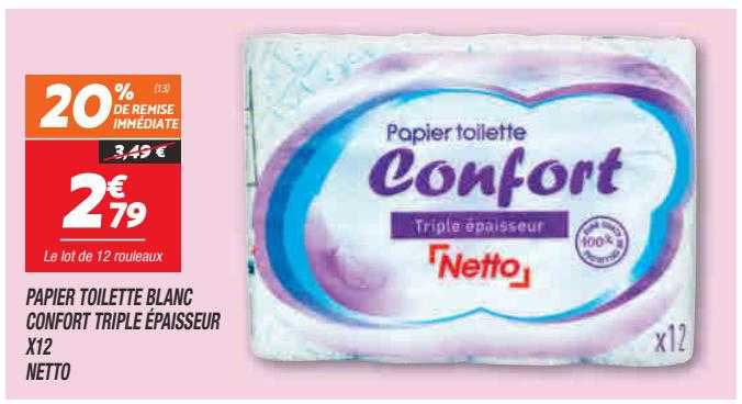Papier Toilette Blanc Confort Triple épaisseur X12 Netto