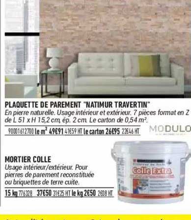 plaquette de parement "natimur travertin", mortier colle