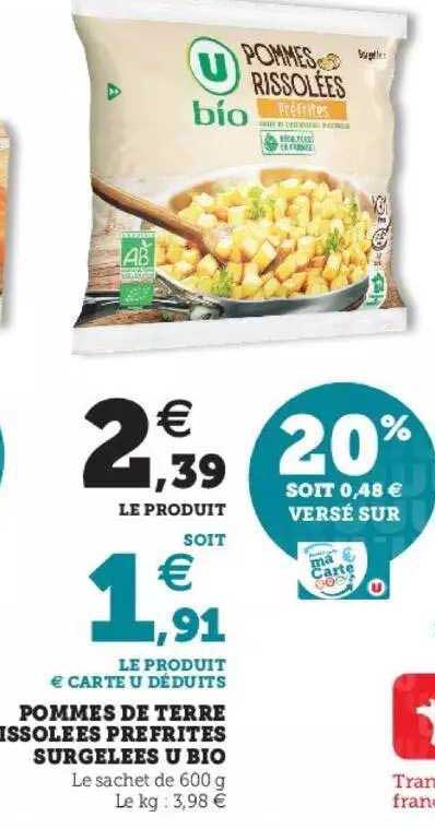 pommes de terre rissolées préfrites surgelées u bio
