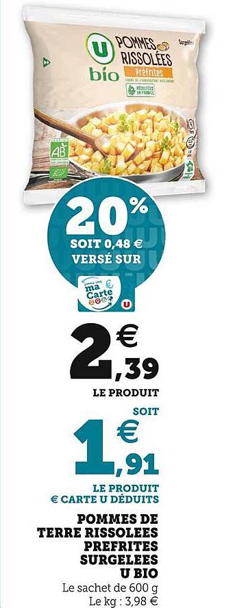 pommes de terres rissolées préfrites surgelées u bio