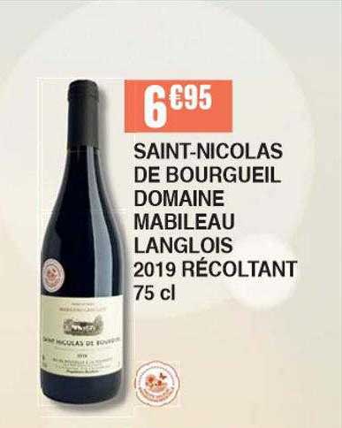 saint-nicolas de bourgueil domaine mabileau langlois 2019 récoltant 75 cl
