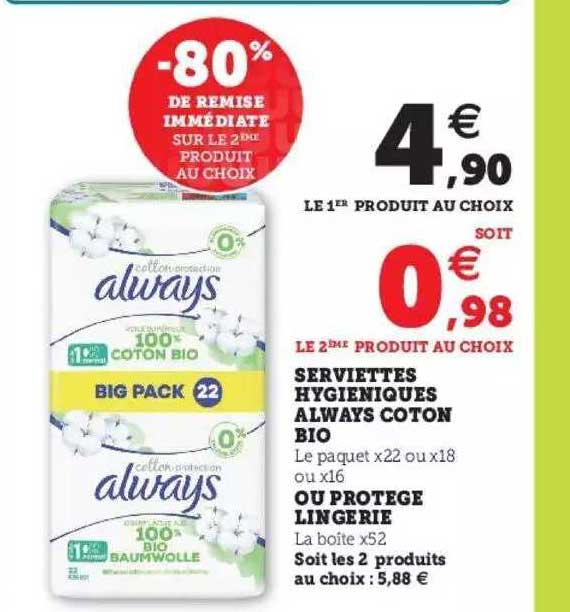 Serviettes Hygiéniques Always Coton Bio Ou Protège Lingerie