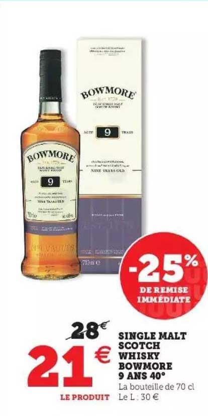 single malt scotch whisky bowmore 9 ans 40°
