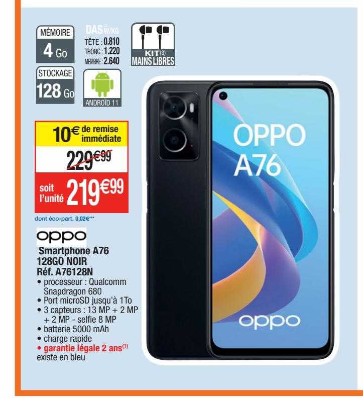 smartphone a76 128go noir oppo