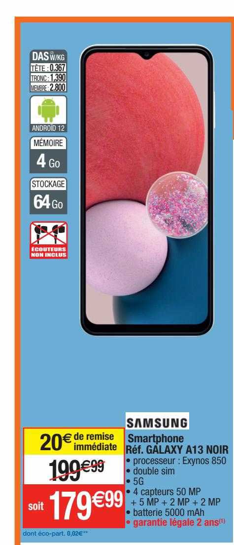 smartphone galaxy a13 noir samsung