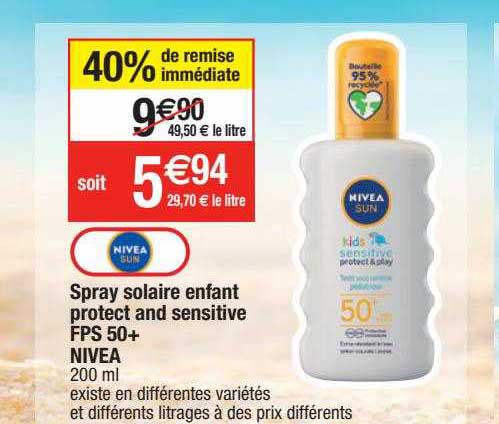spray solaire enfant protect and sensitive fps 50+ nivea