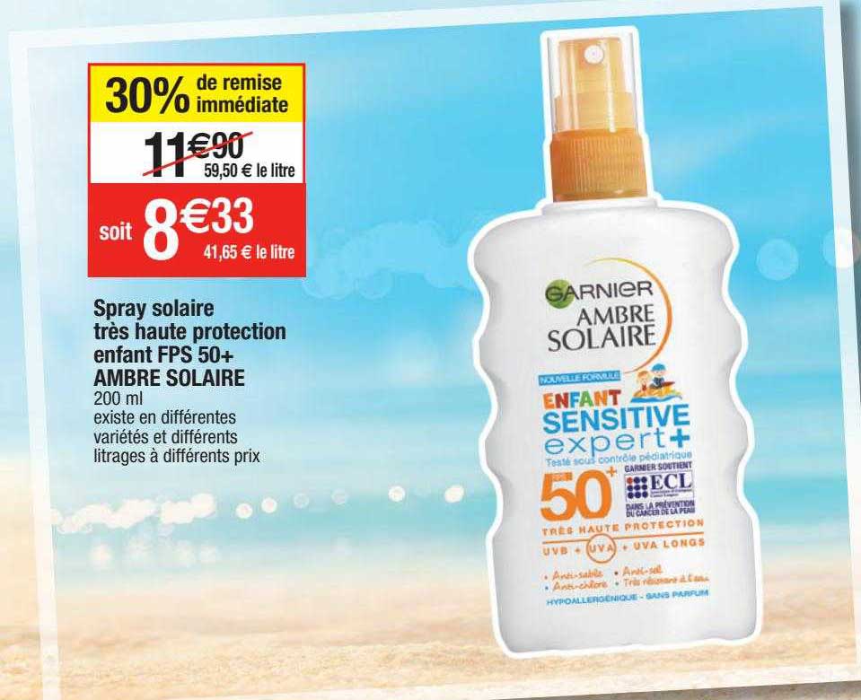 spray solaire très haute protection enfant fps 50+ ambre solaire