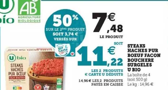 Steaks Hachés Pur Boeuf Façon Bouchère Surgelés U Bio