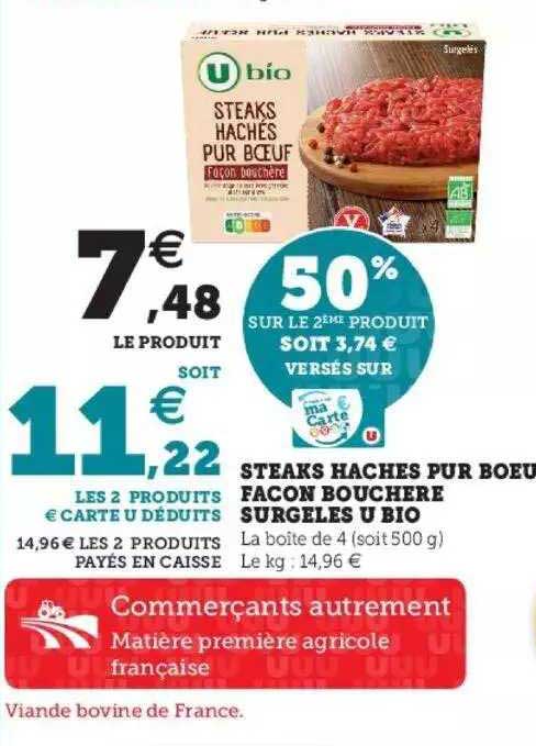steaks hachés pur boeuf façon bouchère surgelés u bio