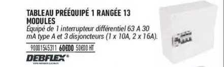 tableau prééquipé 1 rangée 13 modules debflex