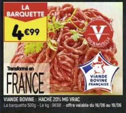 Viande Bovine : Haché 20% Mg Vrac