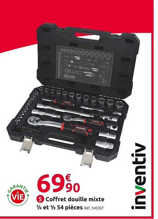 Coffret Douille Mixte 1-4 Et 1-2 54 Pièces Inventiv