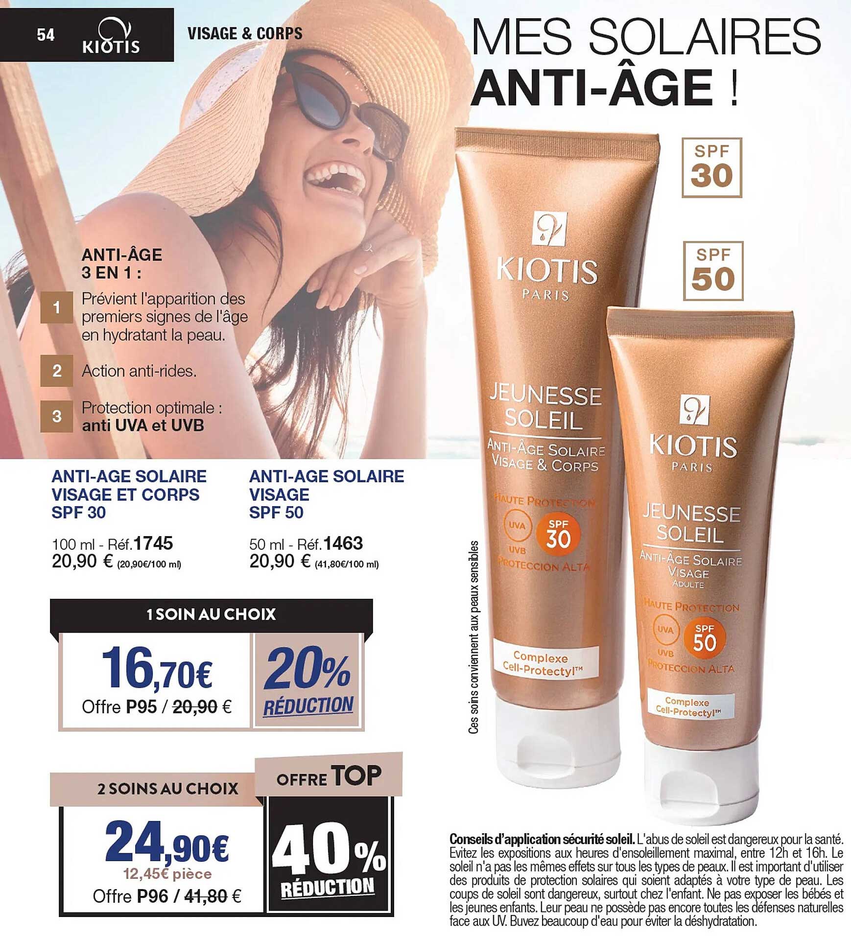 anti-âge solaire visage et corps spf 30 kiotis, anti-âge solaire visage spf 50 kiotis