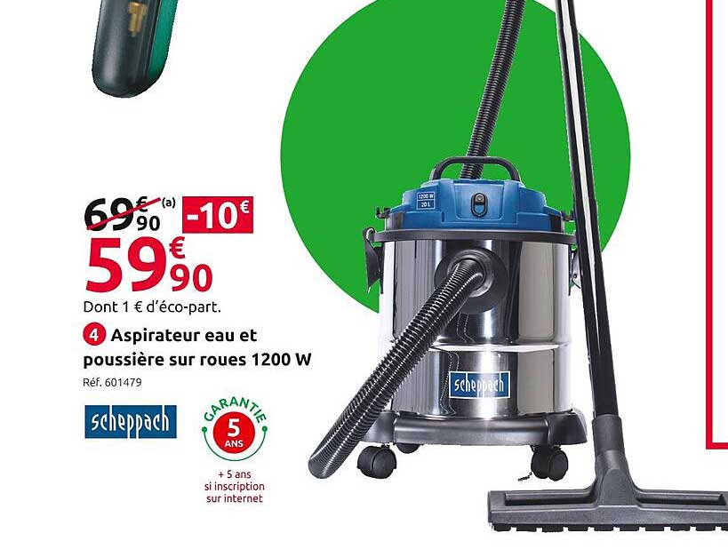 aspirateur eau et poussière sur roues 1200w scheppach