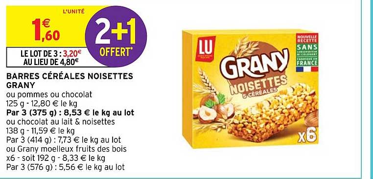 barres céréales noisettes grany