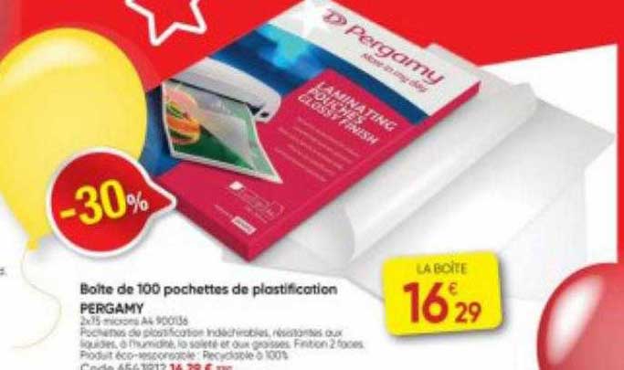 boîte de 100 pochettes de plastification pergamy