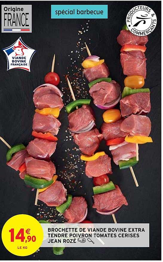 brochette de viande bovine extra tendre poivron tomates cerises jean rozé