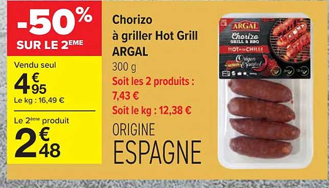 chorizo à griller hot grill argal