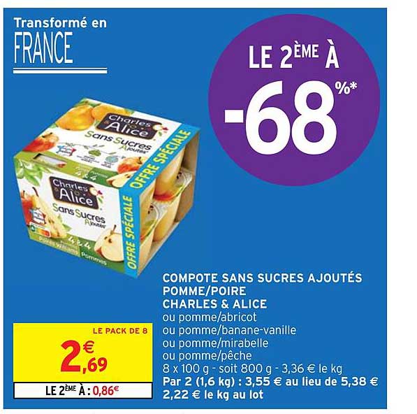 Compote Sans Sucres Ajoutés Pomme-poire Charles & Alice